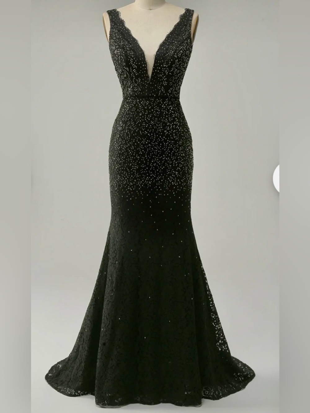 Elegant Black Beaded V-Neck Evening Gown